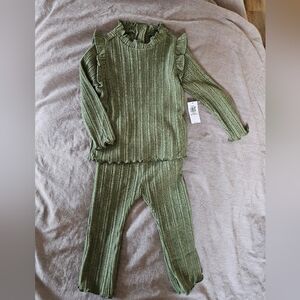 NWT Old Navy Green Ribbed Knit Baby Girl Outfit